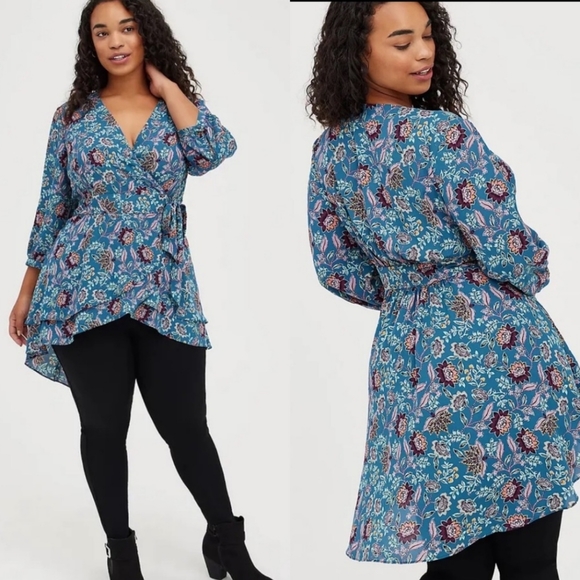 Torrid Floral Georgette Floral Wrap Peasant Top - Picture 2 of 15